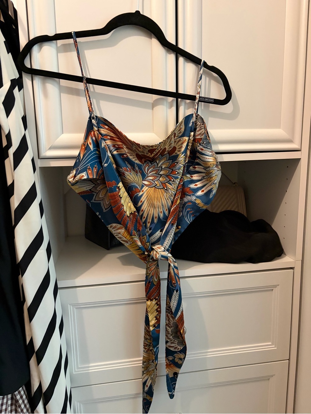 Amazon Blue Floral Print Satin Tie-back Crop Top